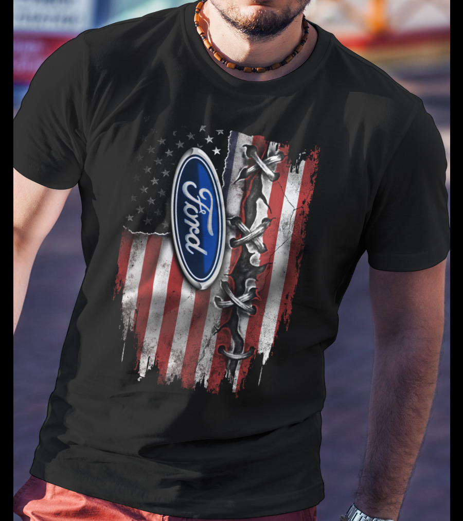 Ford American Flag Distressed Laced T-Shirt