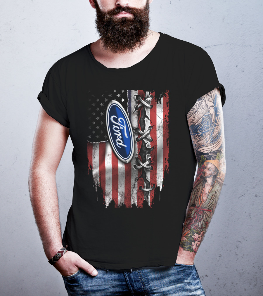 Ford American Flag Distressed Laced T-Shirt