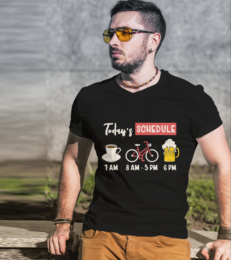 Today's Schedule Coffee Cycling Beer Funny Print T-Shirt