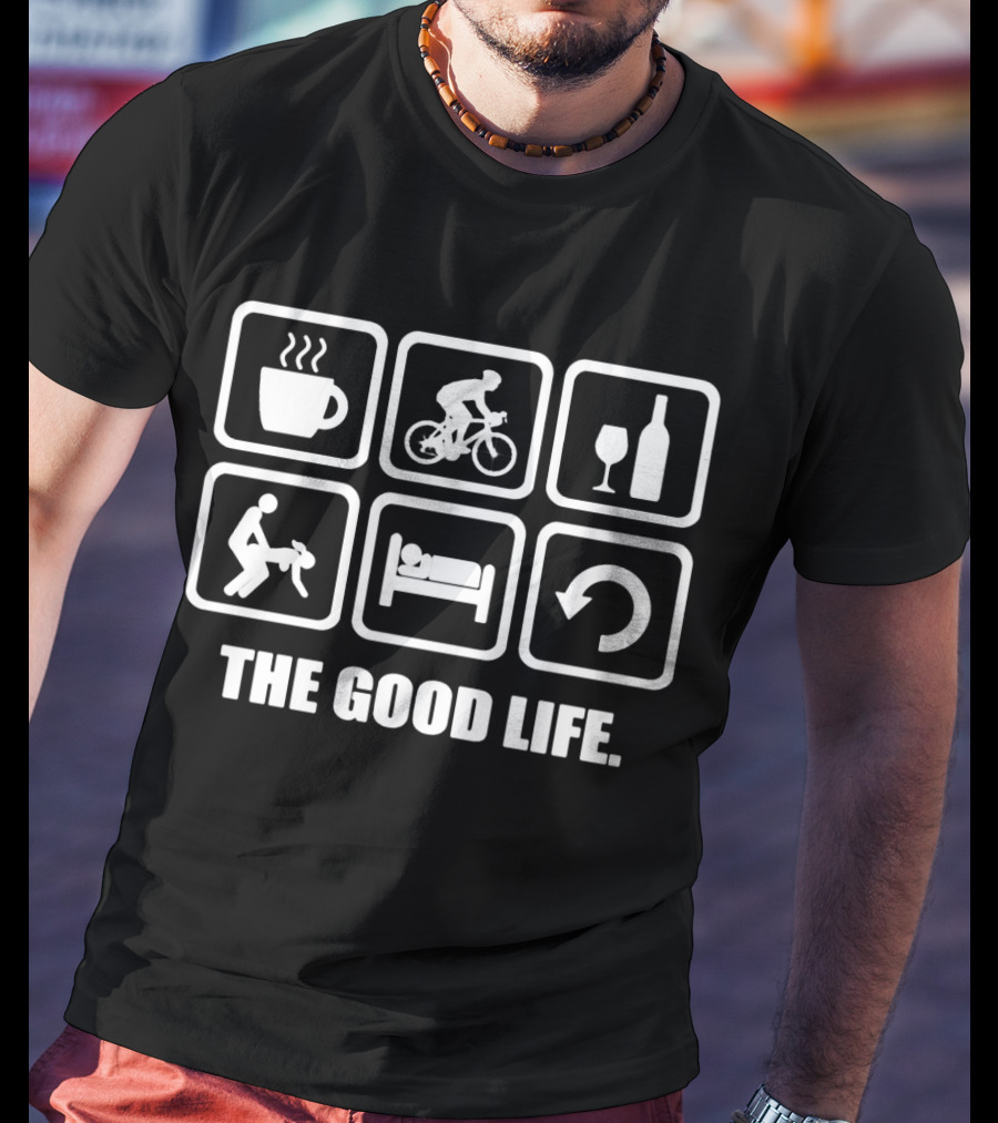 The Good Life Coffee Cycling Wine Dog Bed Loop T-Shirt