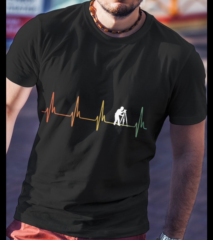 Surveyor Silhouette On Heartbeat Line Retro Engineering T-Shirt