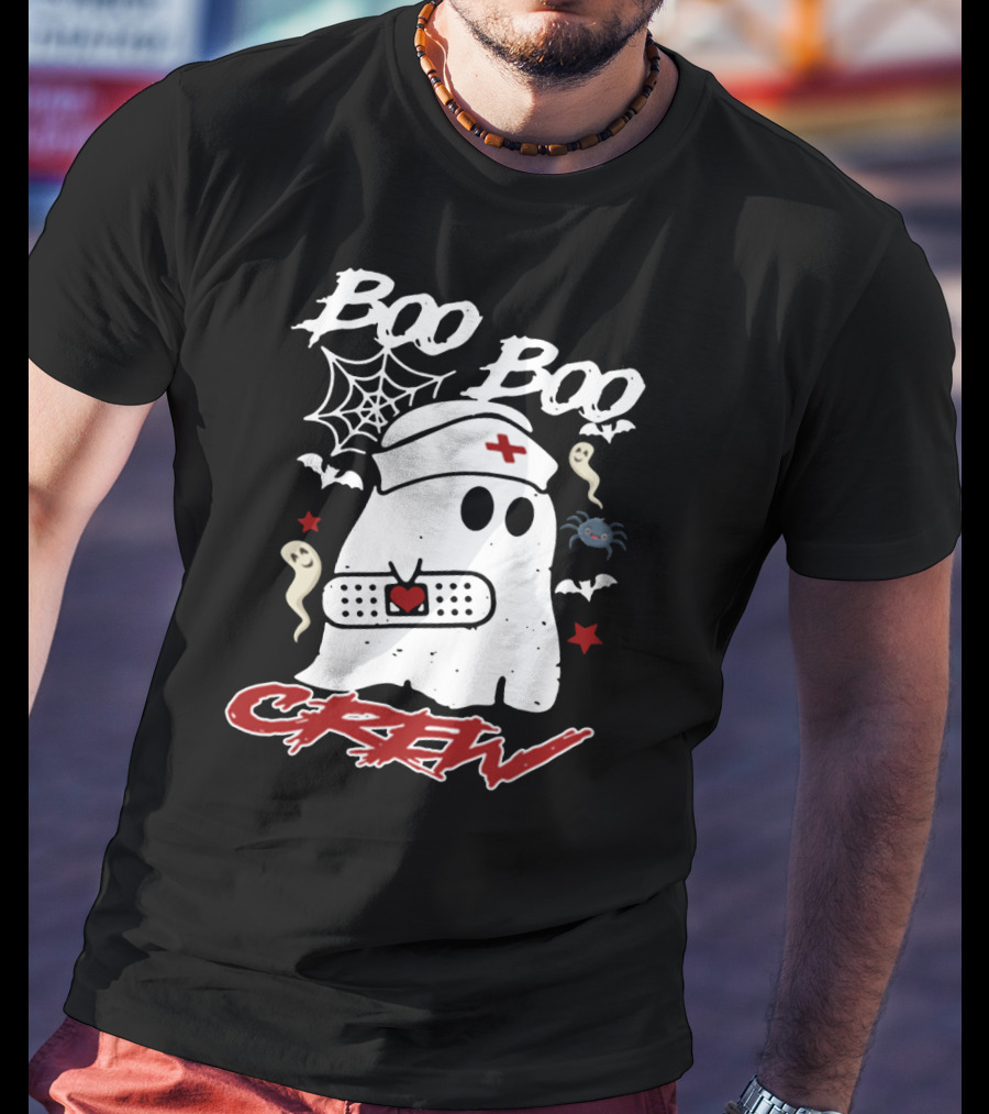 Boo Boo Crew Ghost Nurse Costume Spider Bats Halloween T-Shirt