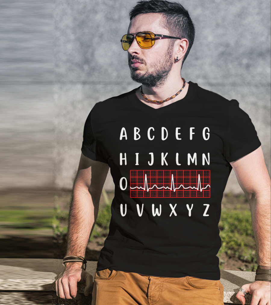 Funny Nursing Alphabet ECG Heartbeat O Letter T-Shirt