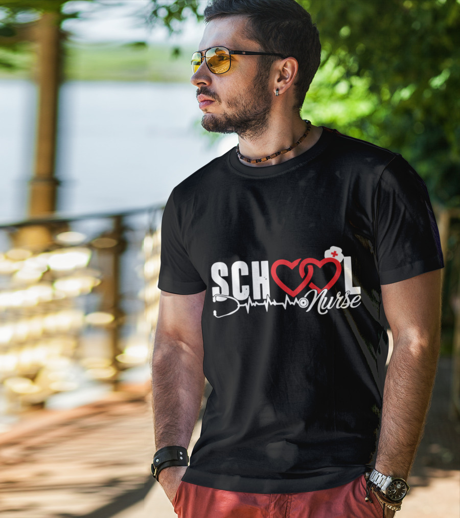 SCHOOL LOVE Nurse Stethoscope Heart And Hat T-Shirt