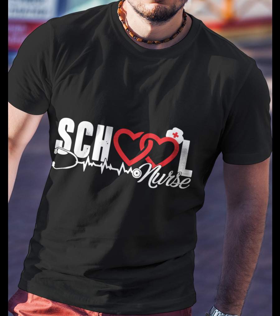 SCHOOL LOVE Nurse Stethoscope Heart And Hat T-Shirt