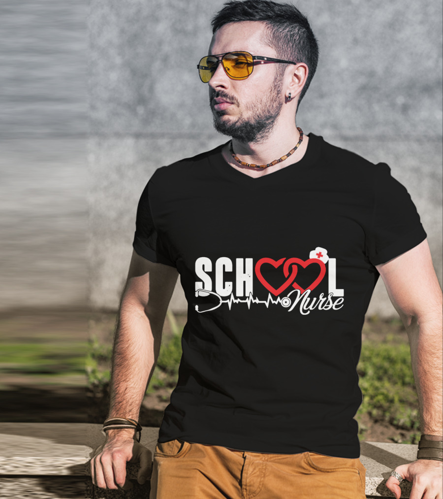 SCHOOL LOVE Nurse Stethoscope Heart And Hat T-Shirt