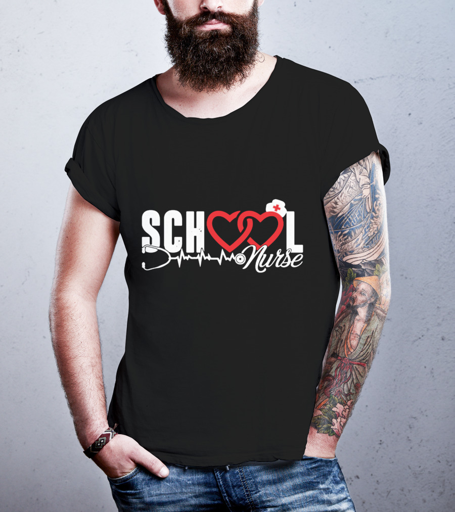 SCHOOL LOVE Nurse Stethoscope Heart And Hat T-Shirt