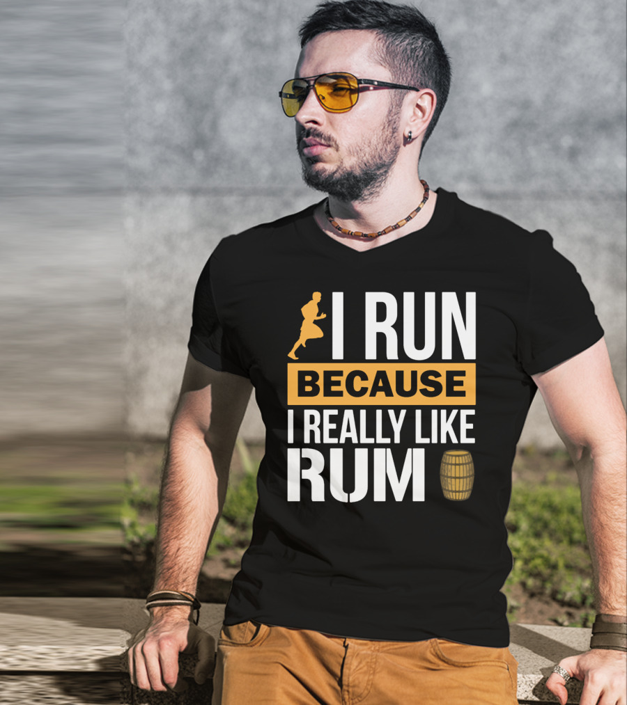 I Run Because I Really Like Rum With Runner And Barrel T-Shirt