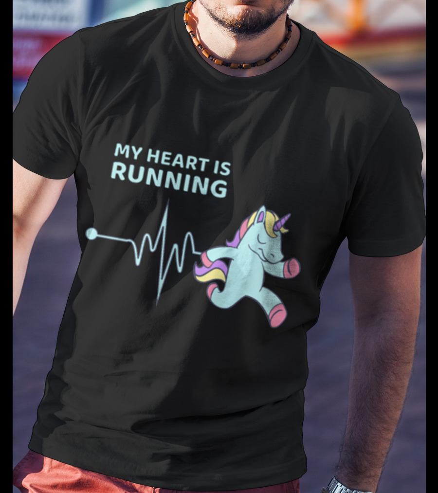 My Heart Is Running Unicorn Jogging Heartbeat Sport Kawaii T-Shirt