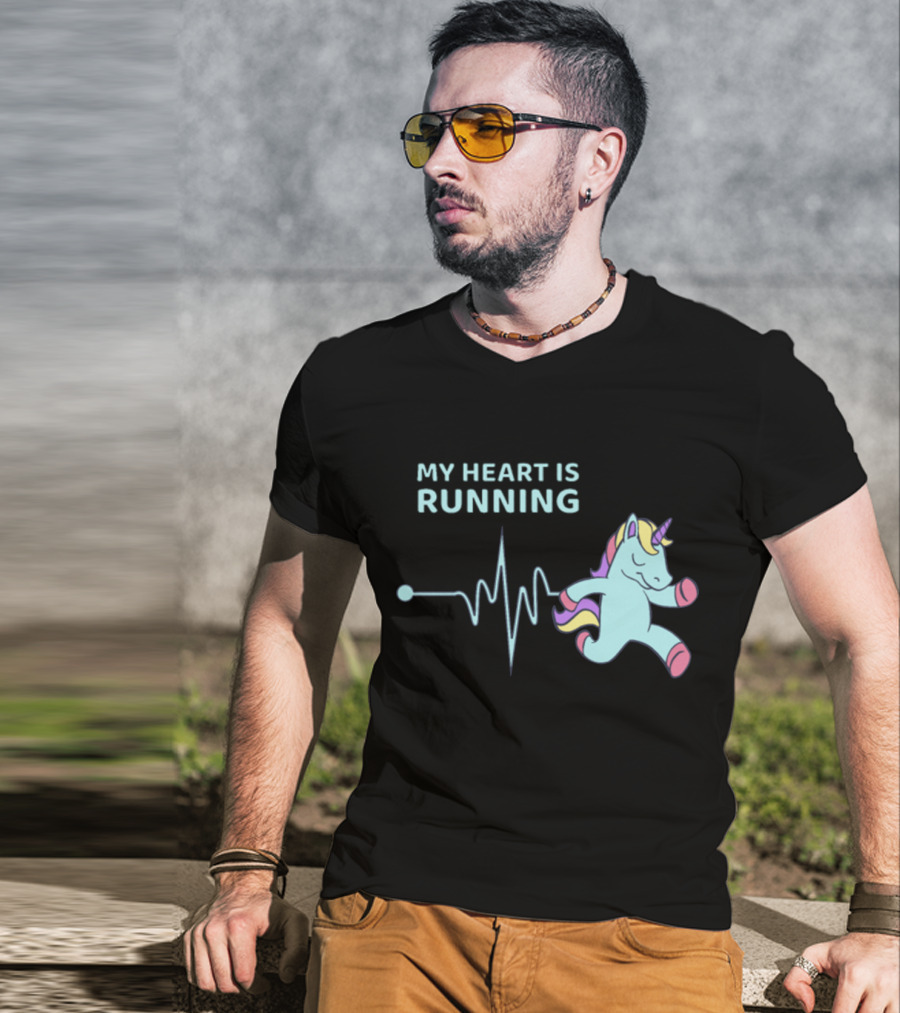 My Heart Is Running Unicorn Jogging Heartbeat Sport Kawaii T-Shirt