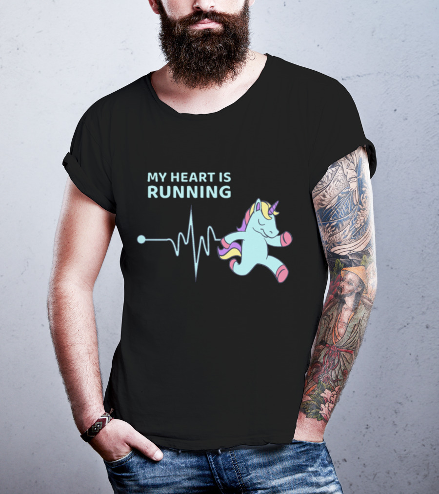 My Heart Is Running Unicorn Jogging Heartbeat Sport Kawaii T-Shirt