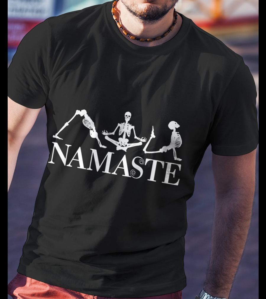 Halloween Skeleton Yoga Namaste Meditating Poses T-Shirt