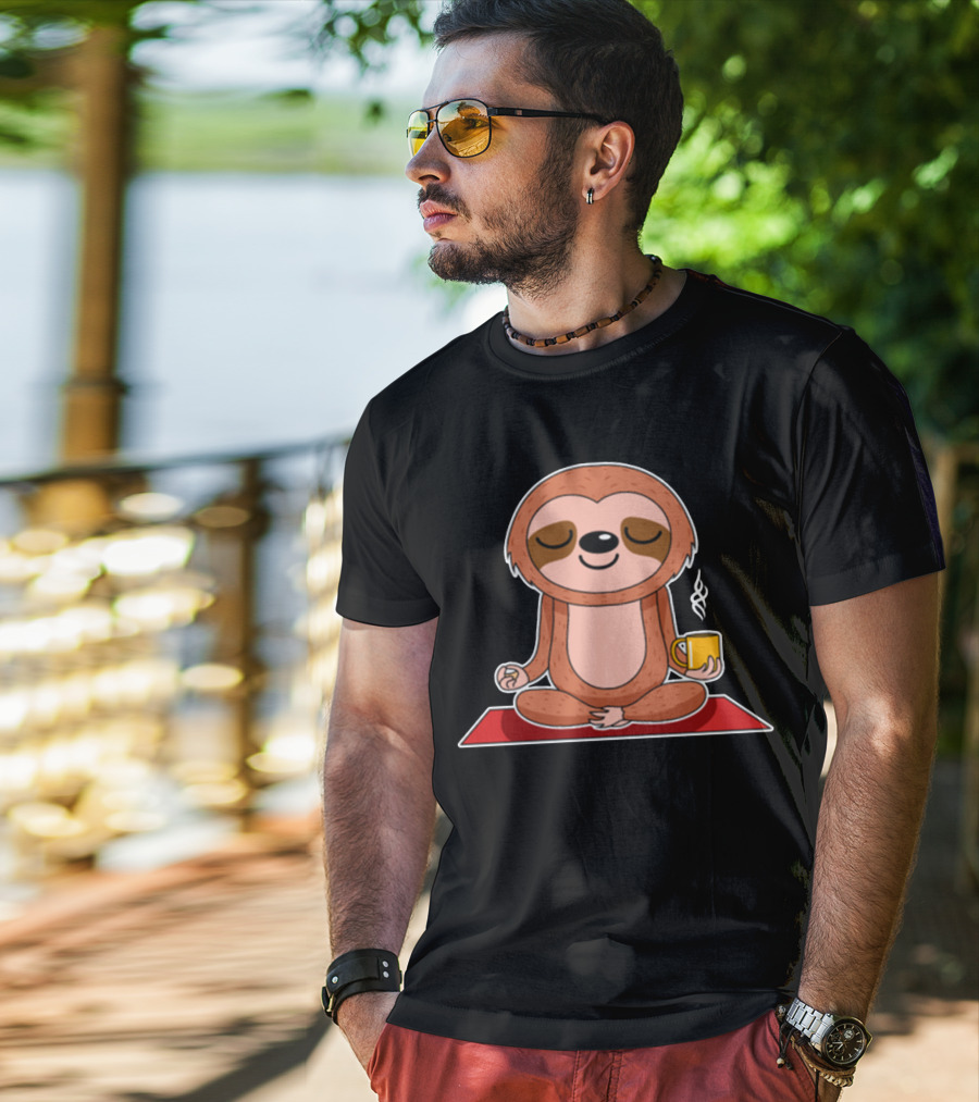 Yoga Sloth Funny Zen Meditation With Coffee T-Shirt