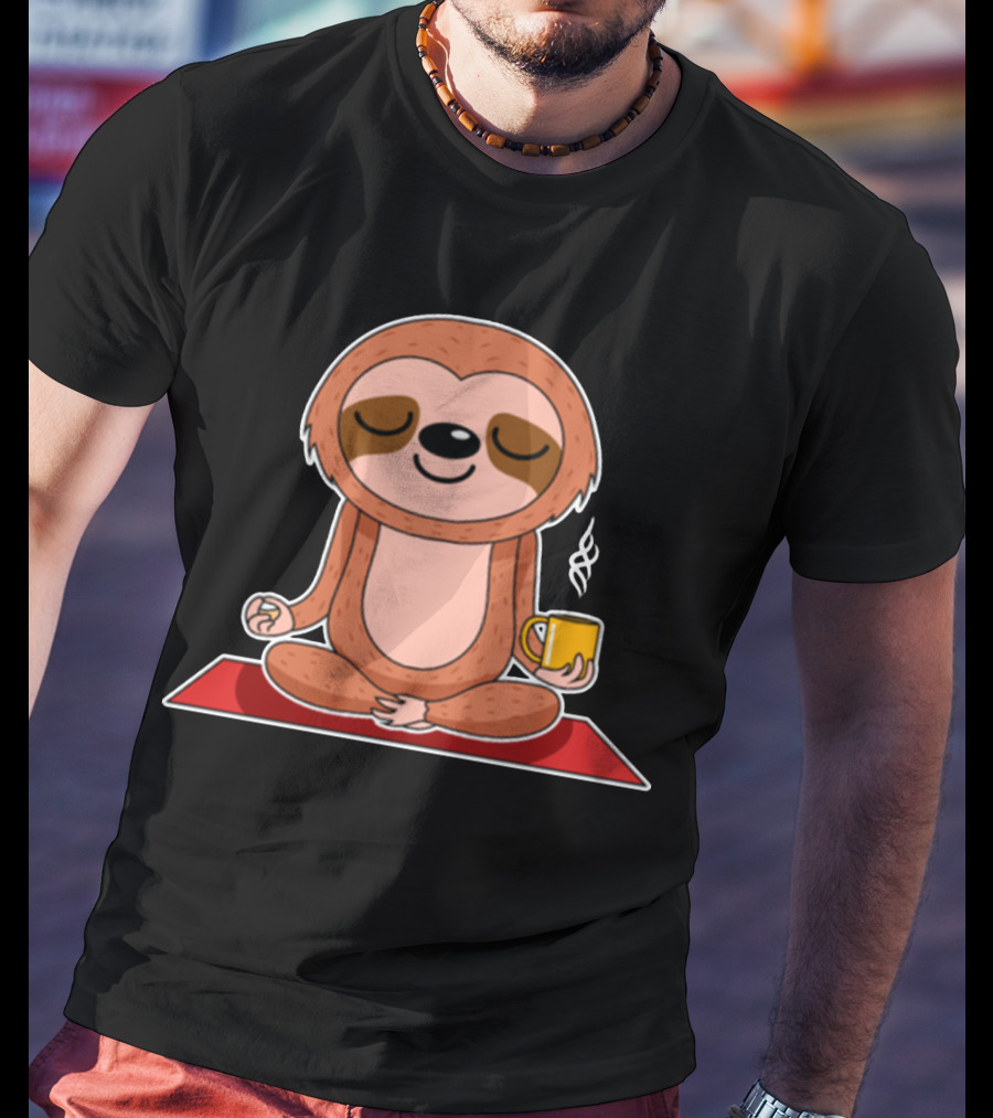 Yoga Sloth Funny Zen Meditation With Coffee T-Shirt