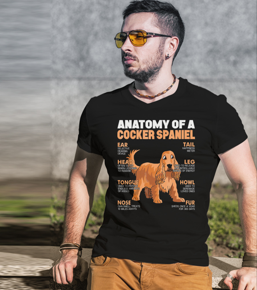Anatomy Of A Cocker Spaniel Head Tongue Nose Ear Fur Leg Tail Howl T-Shirt