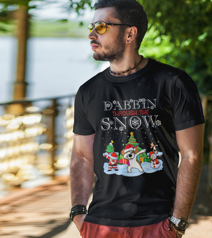 Dabbin Through The Snow Beagles Jack Russell Dog Christmas Scene T-Shirt