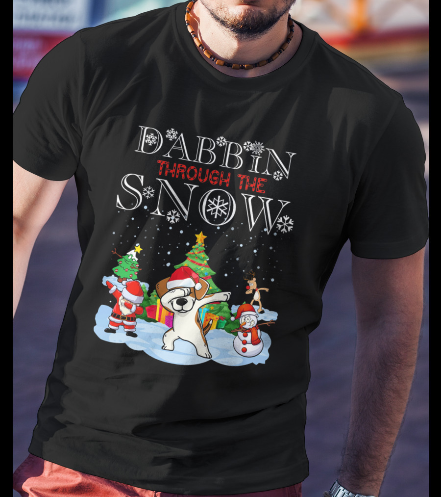 Dabbin Through The Snow Beagles Jack Russell Dog Christmas Scene T-Shirt