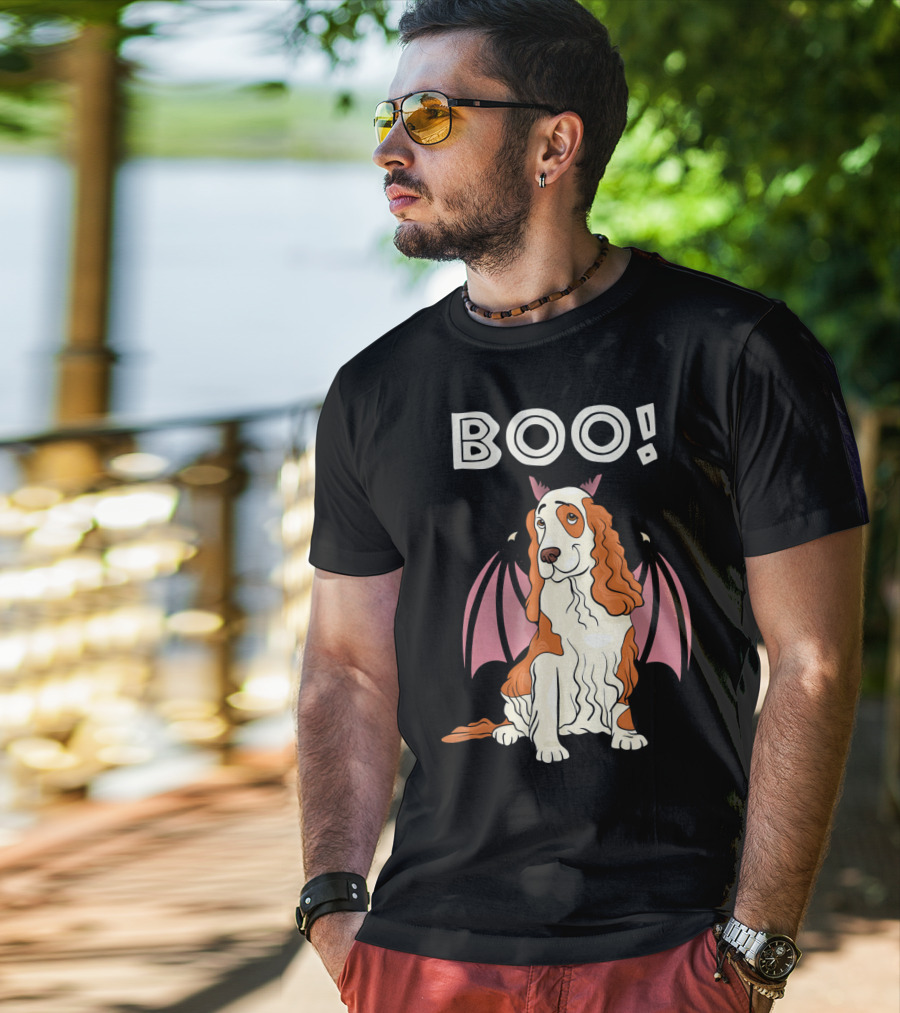 Boo Cocker Spaniel With Bat Wings Halloween T-Shirt