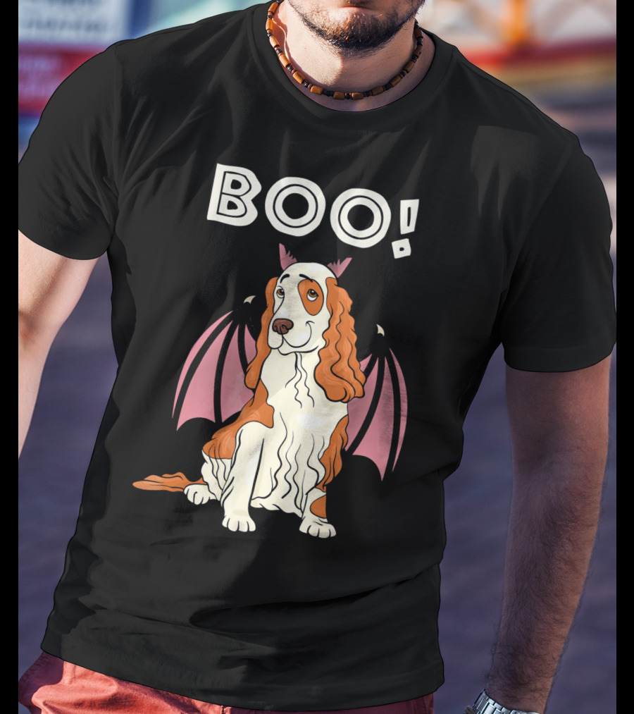 Boo Cocker Spaniel With Bat Wings Halloween T-Shirt