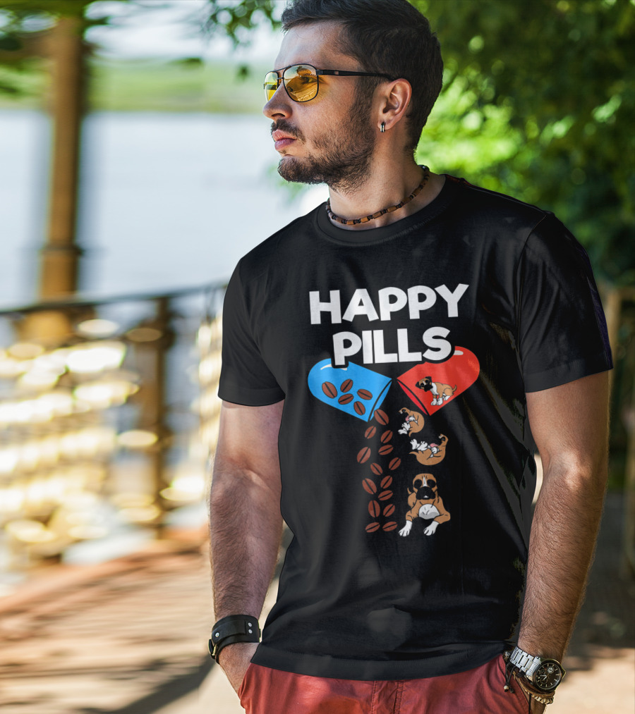 Happy Pills Boxer Dog Coffee Love T-Shirt