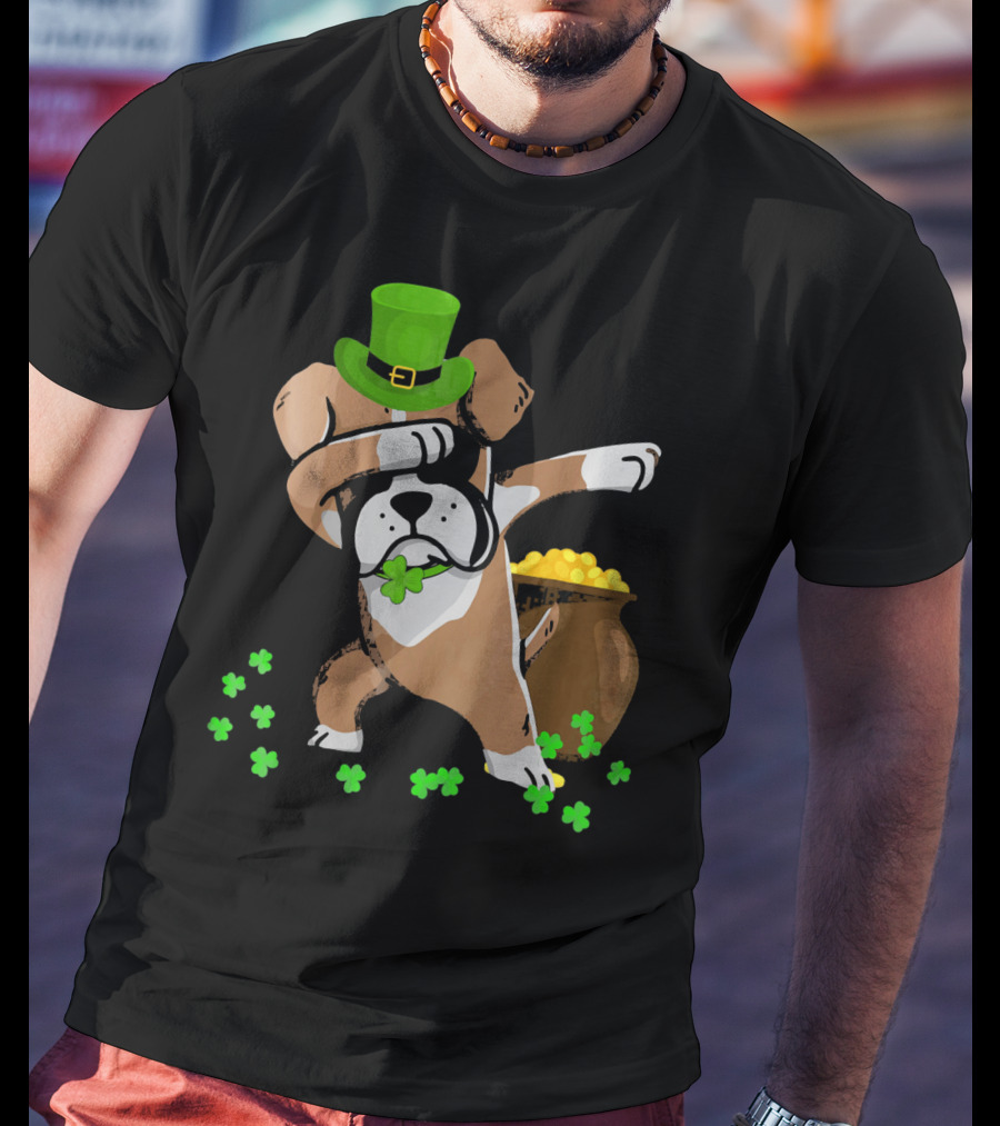 Boxer Dabbing St Patricks Day Dog With Leprechaun Hat And Pot Of Gold T-Shirt