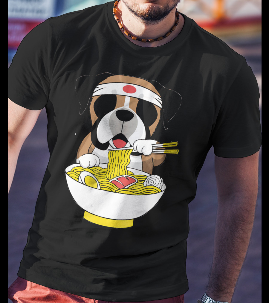 Boxer Dog Eating Japanese Ramen With Chopsticks In Funny T-Shirt