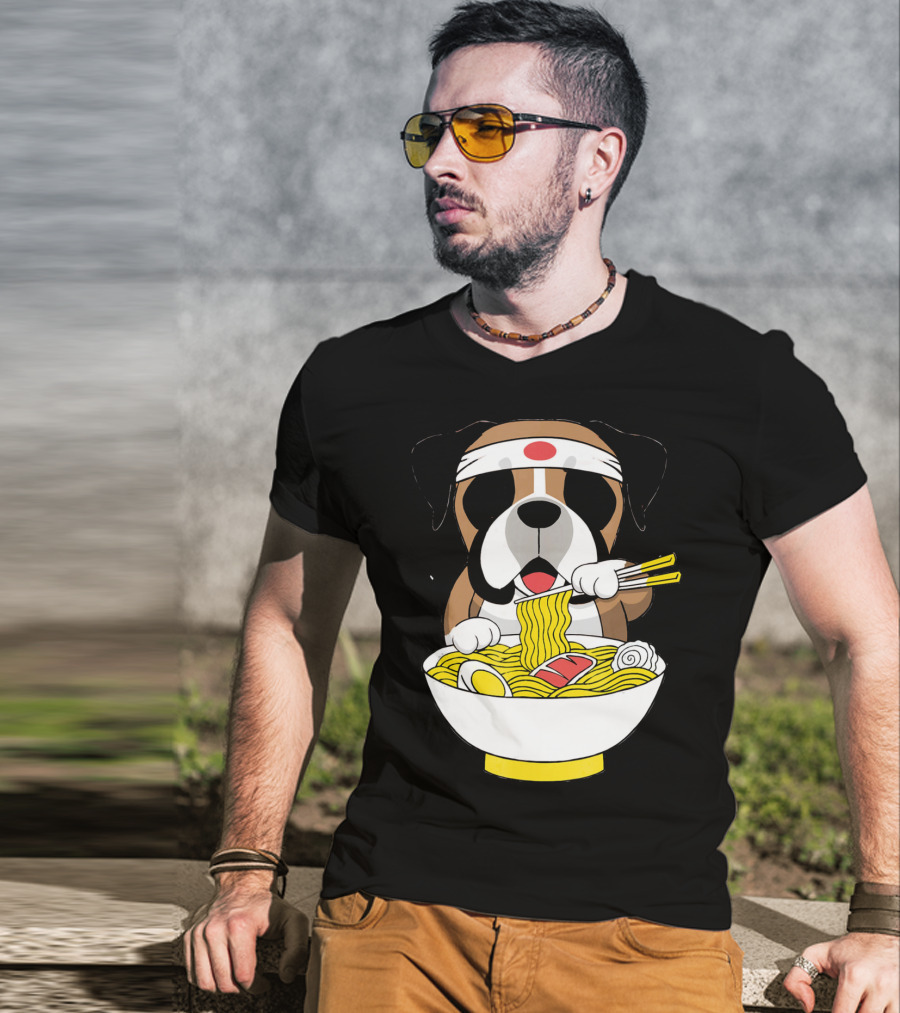 Boxer Dog Eating Japanese Ramen With Chopsticks In Funny T-Shirt