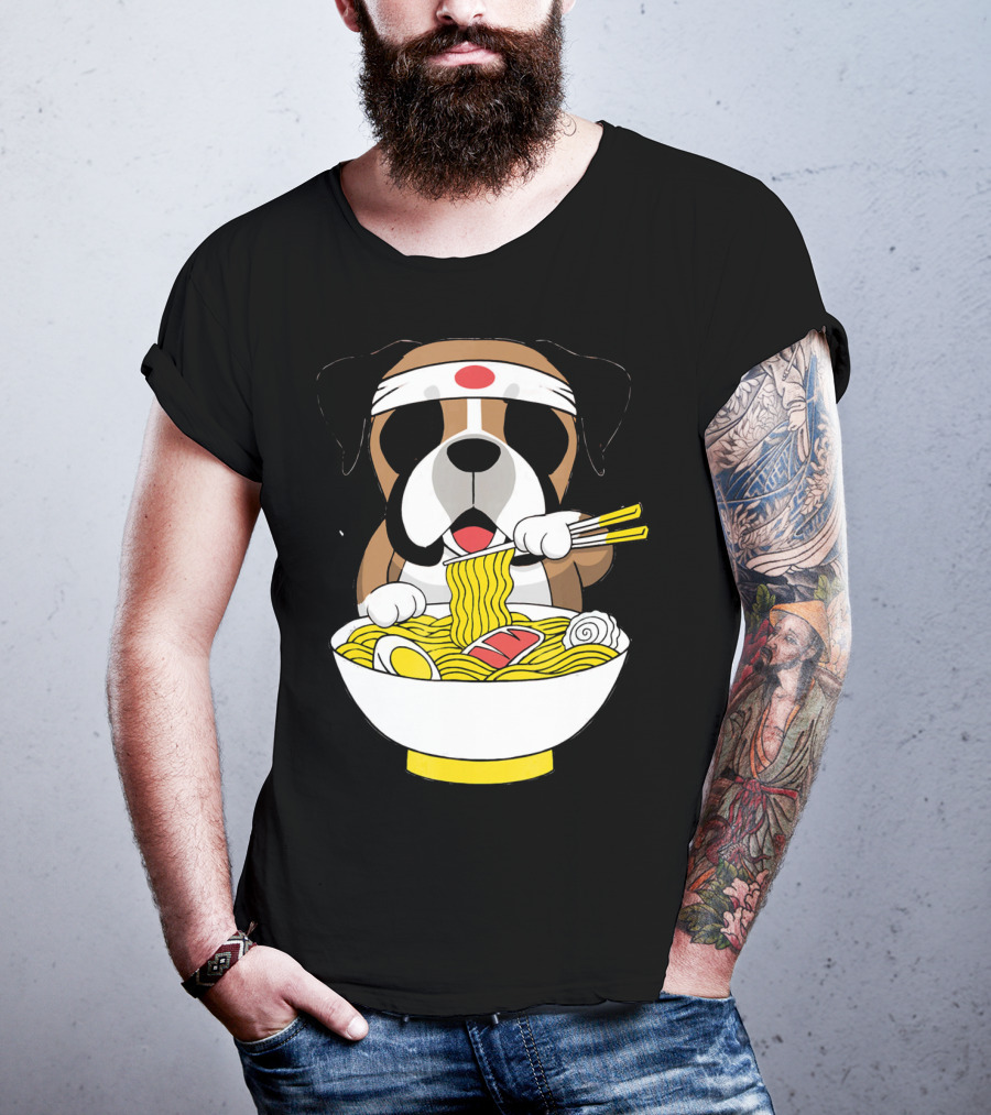 Boxer Dog Eating Japanese Ramen With Chopsticks In Funny T-Shirt