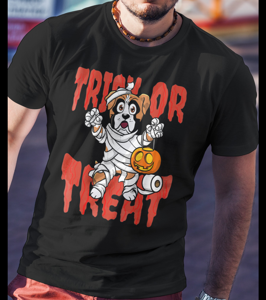 Trick Or Treat Boxer Dog Mummy With Pumpkin And Toilet Paper Rolls T-Shirt