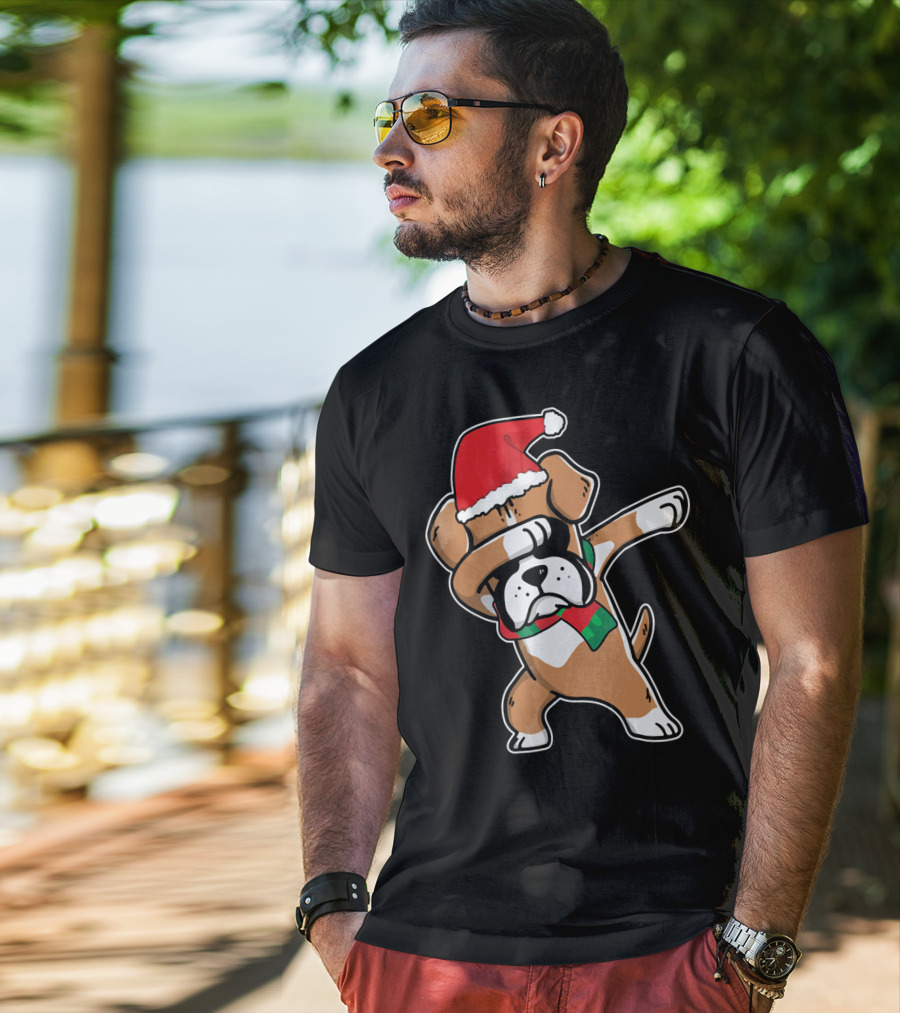 Santa Claus Boxer Dog Dabbing Dance Hip Hop Christmas T-Shirt