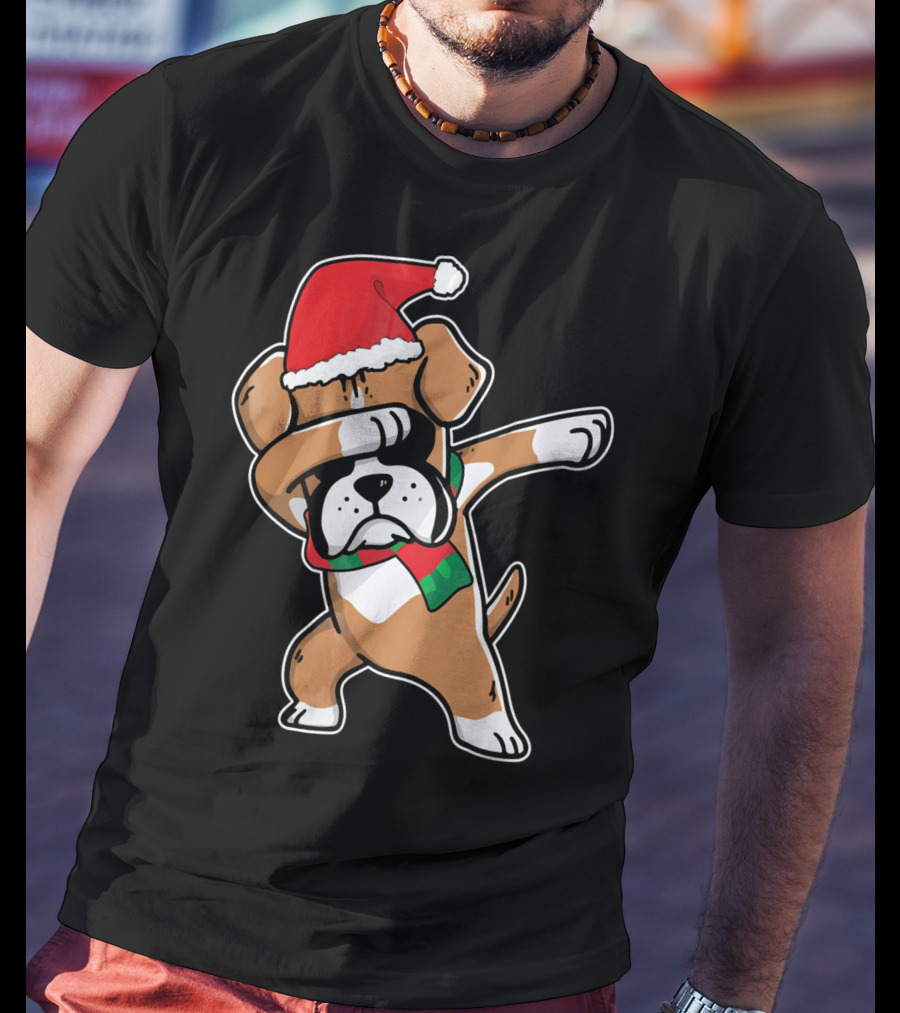 Santa Claus Boxer Dog Dabbing Dance Hip Hop Christmas T-Shirt