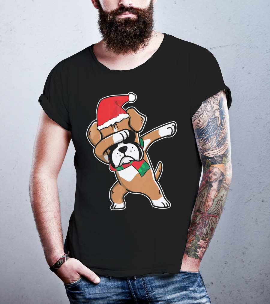 Santa Claus Boxer Dog Dabbing Dance Hip Hop Christmas T-Shirt