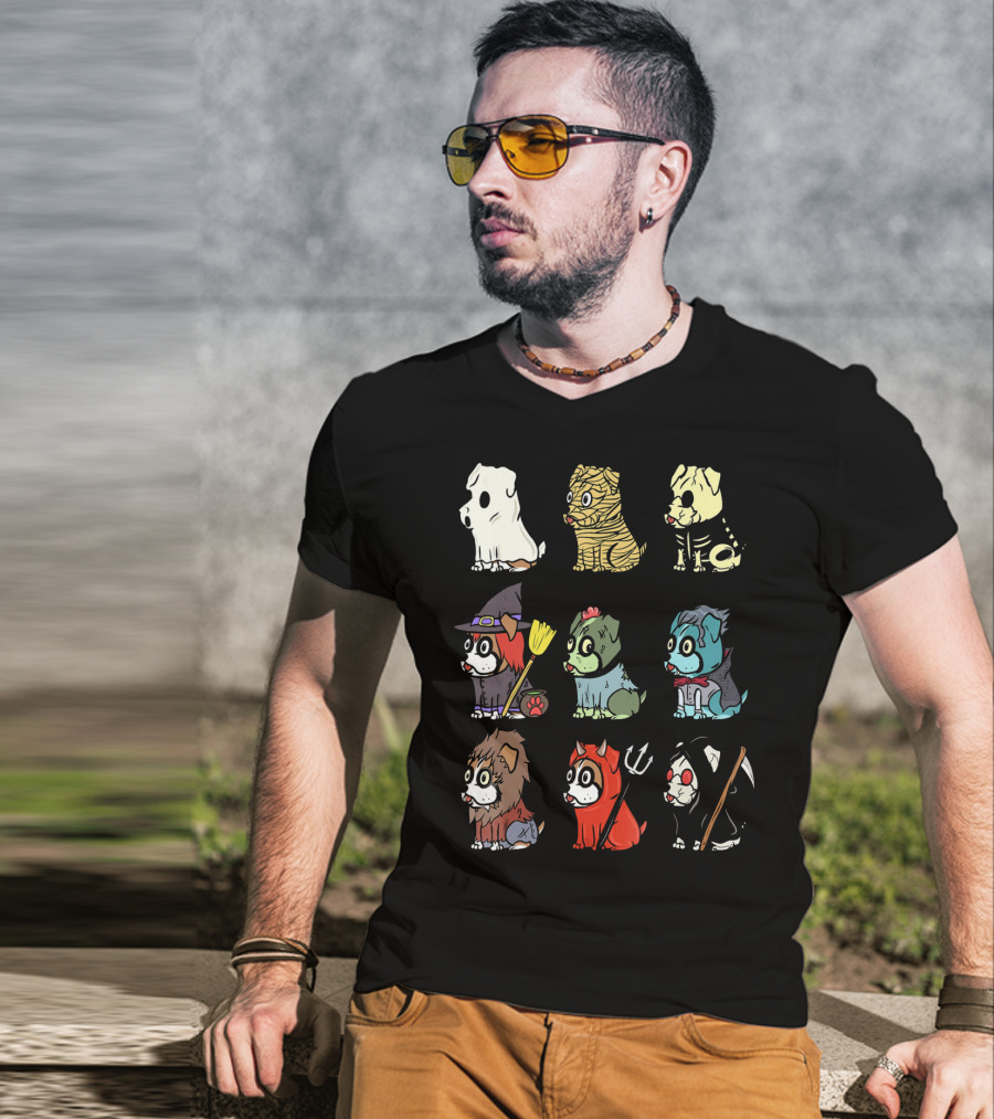 Spooky Boxer Dog Halloween Costumes Ghost Mummy Zombie Witch Werewolf Devil Grim Reaper T-Shirt
