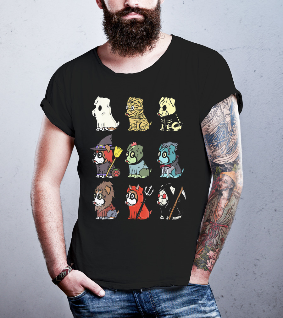Spooky Boxer Dog Halloween Costumes Ghost Mummy Zombie Witch Werewolf Devil Grim Reaper T-Shirt