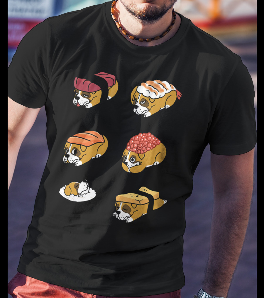 Boxer Dog Nigiri Sushi Funny Dog Boxer Sushi Roll Humor Nigiri Boxer Pups Sushi Styled Boxer Dogs T-Shirt