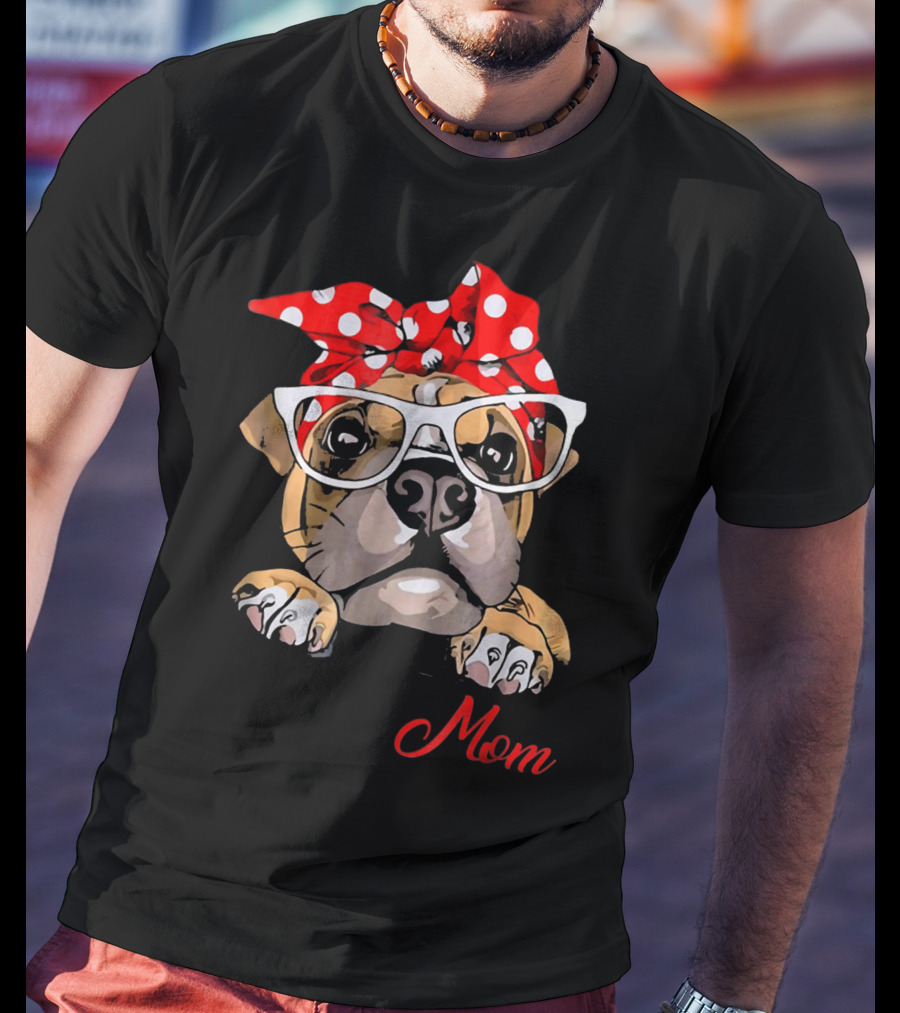 Boxer Mom Dog With Polka Dot Headband And Glasses T-Shirt
