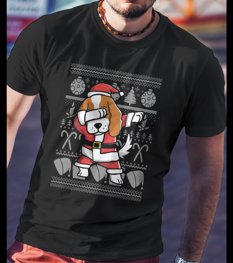 Cavalier King Charles Spaniel Dabbing Santa Christmas Ugly T-Shirt