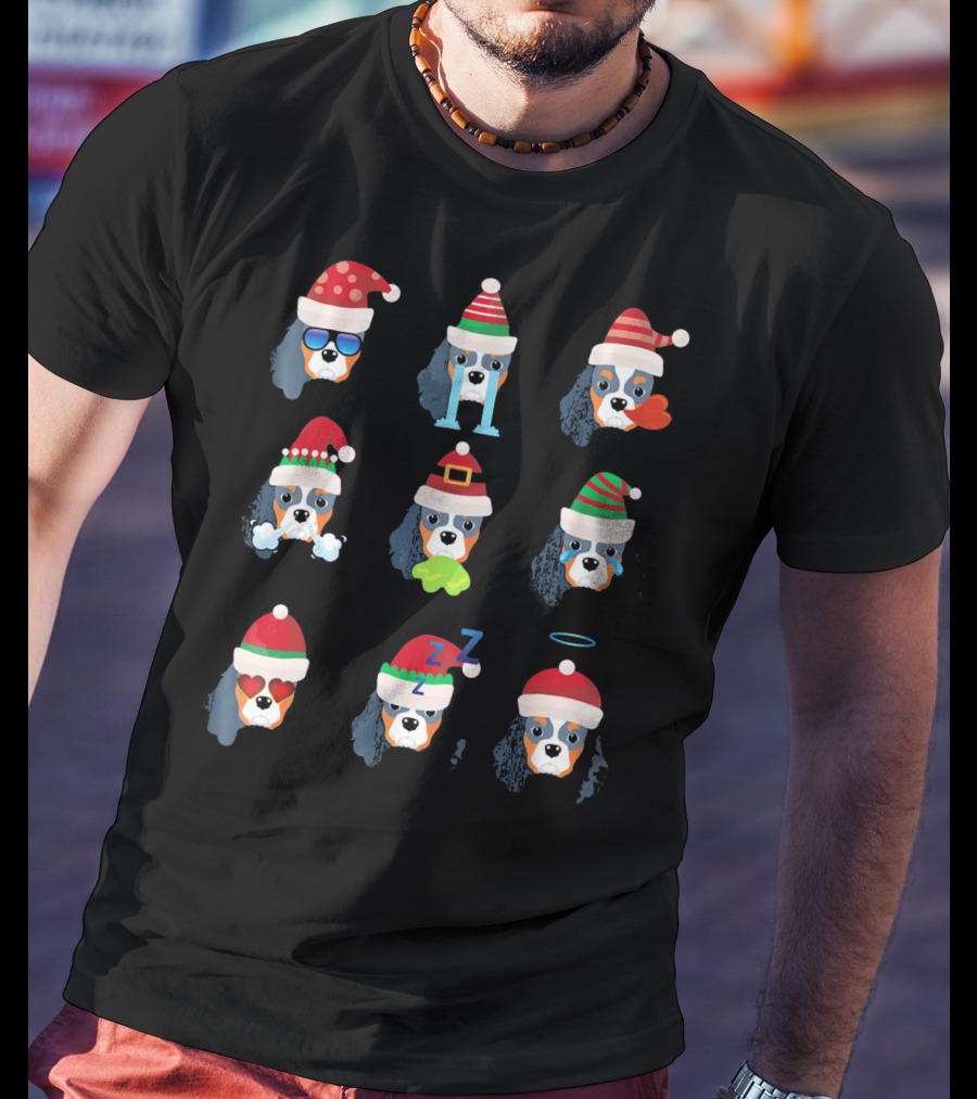 Cavalier King Charles Spaniel Christmas Santa Hats Holiday Expressions T-Shirt