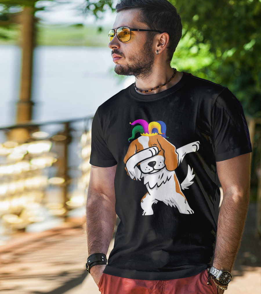 Cavalier King Charles Spaniel Dabbing Jester Hat Mardi Gras T-Shirt