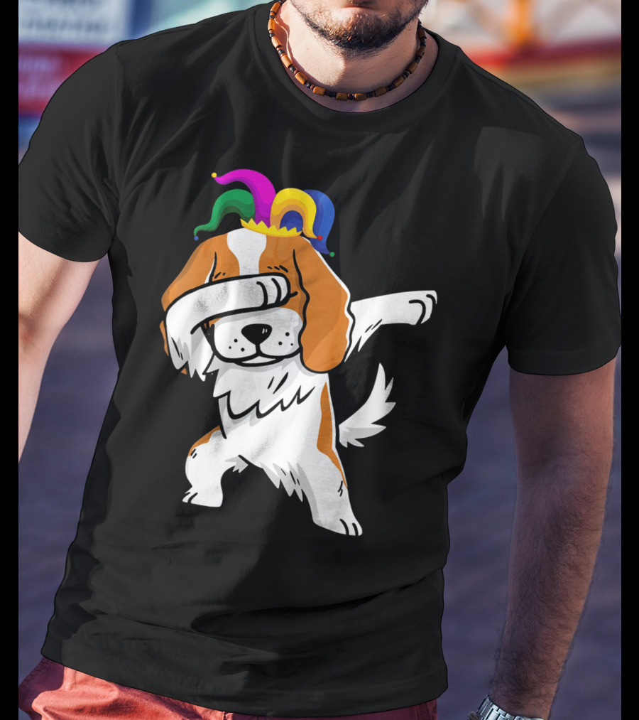 Cavalier King Charles Spaniel Dabbing Jester Hat Mardi Gras T-Shirt