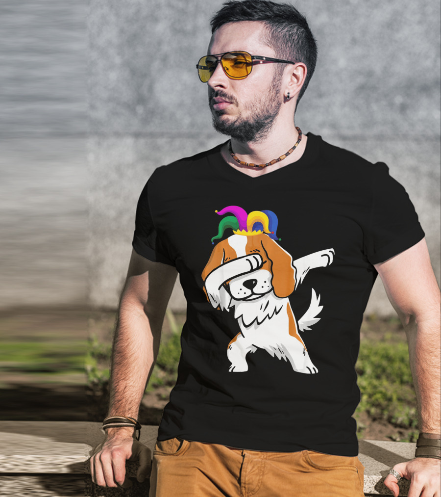 Cavalier King Charles Spaniel Dabbing Jester Hat Mardi Gras T-Shirt