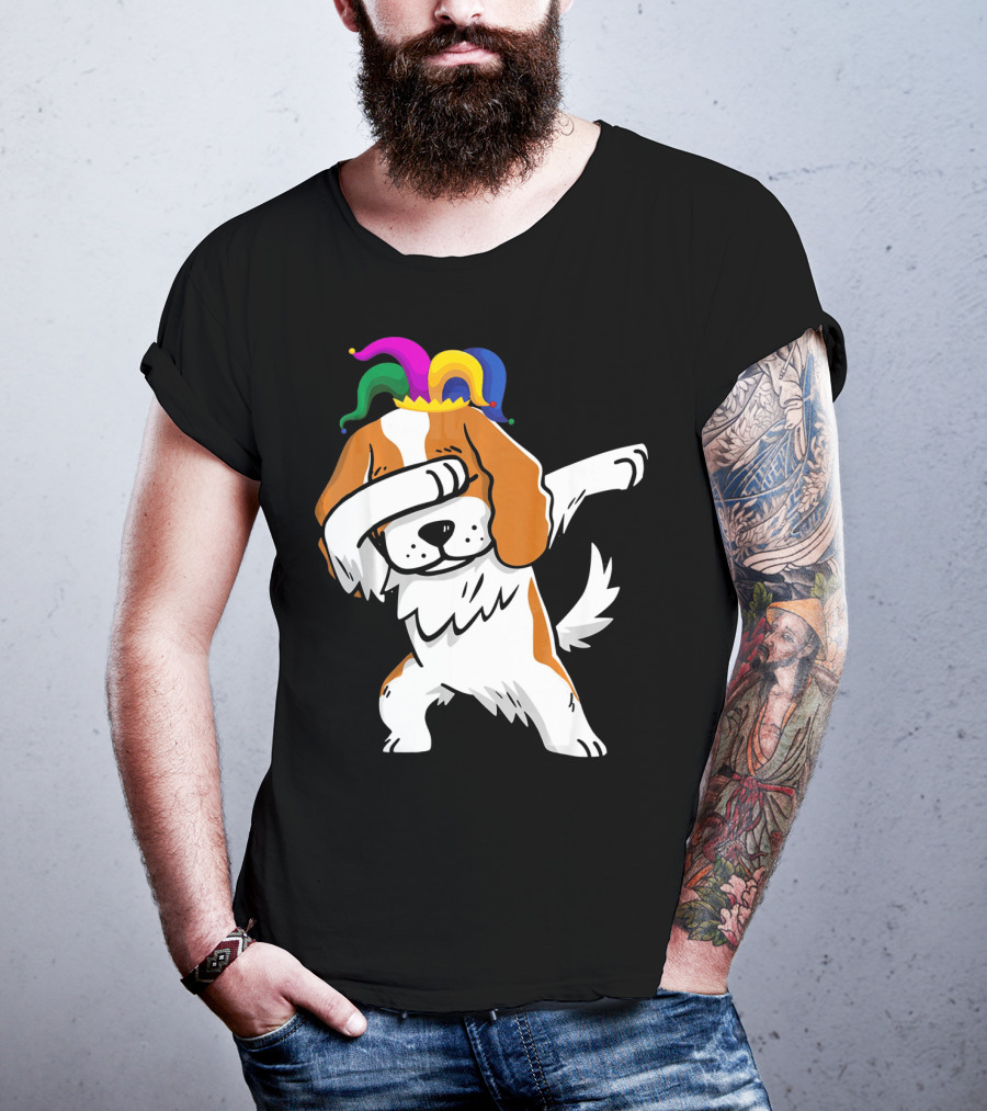 Cavalier King Charles Spaniel Dabbing Jester Hat Mardi Gras T-Shirt