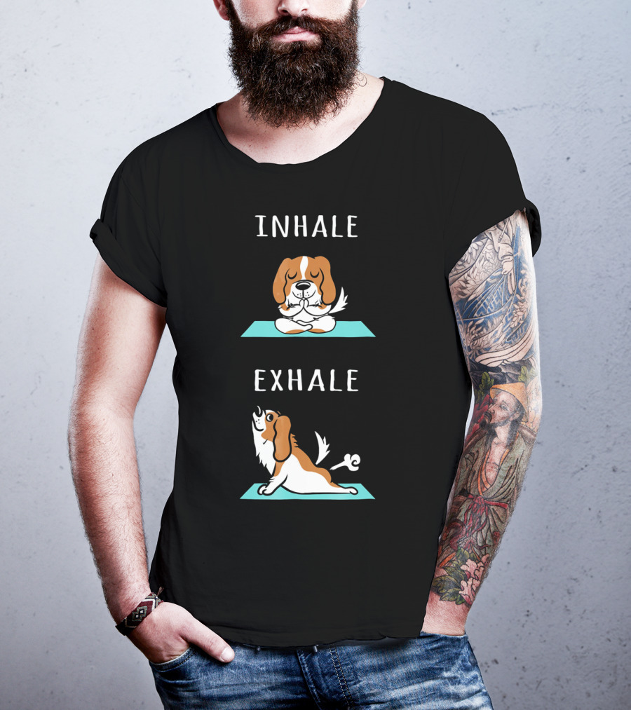 Cavalier King Charles Spaniel Inhale Exhale Yoga Mat T-Shirt