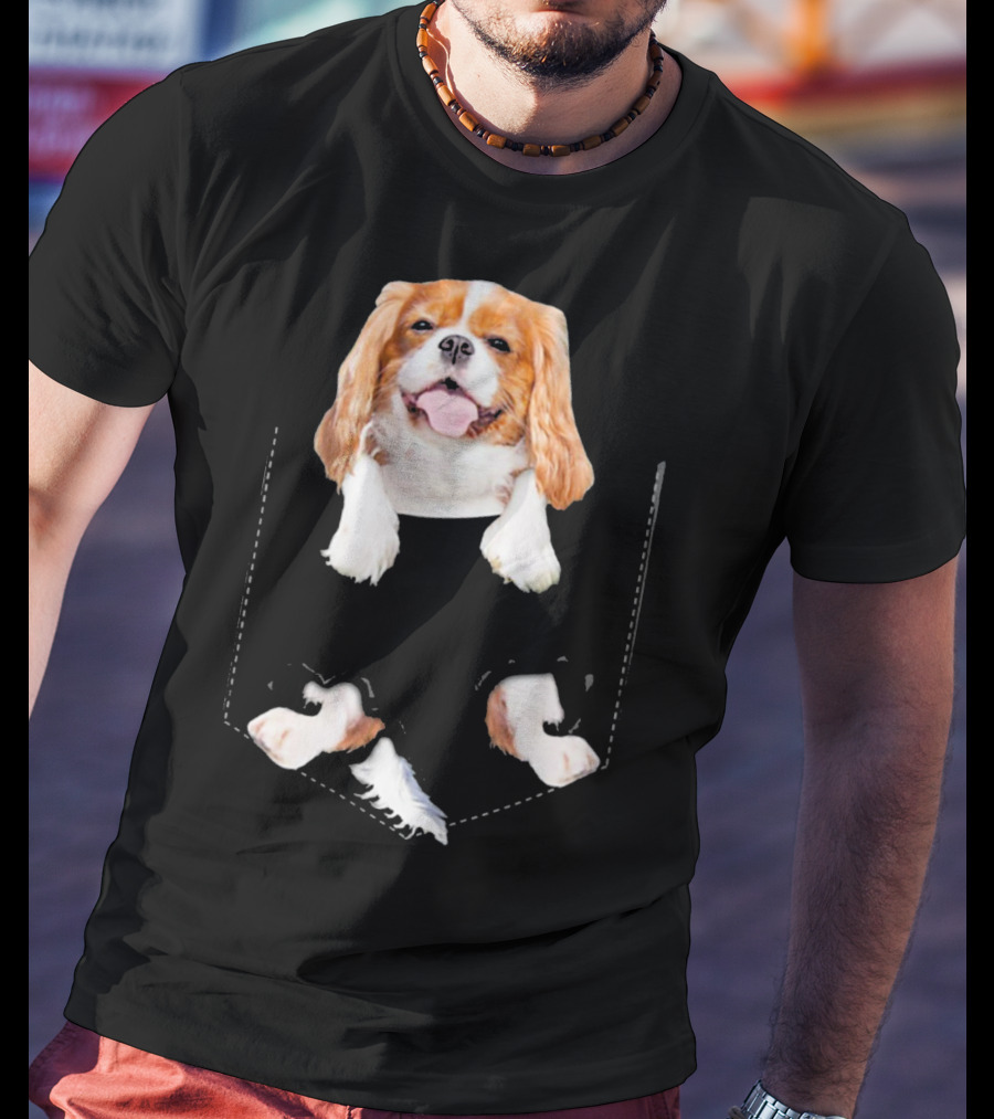 Cavalier King Charles Spaniel Puppy In Faux Pocket T-Shirt