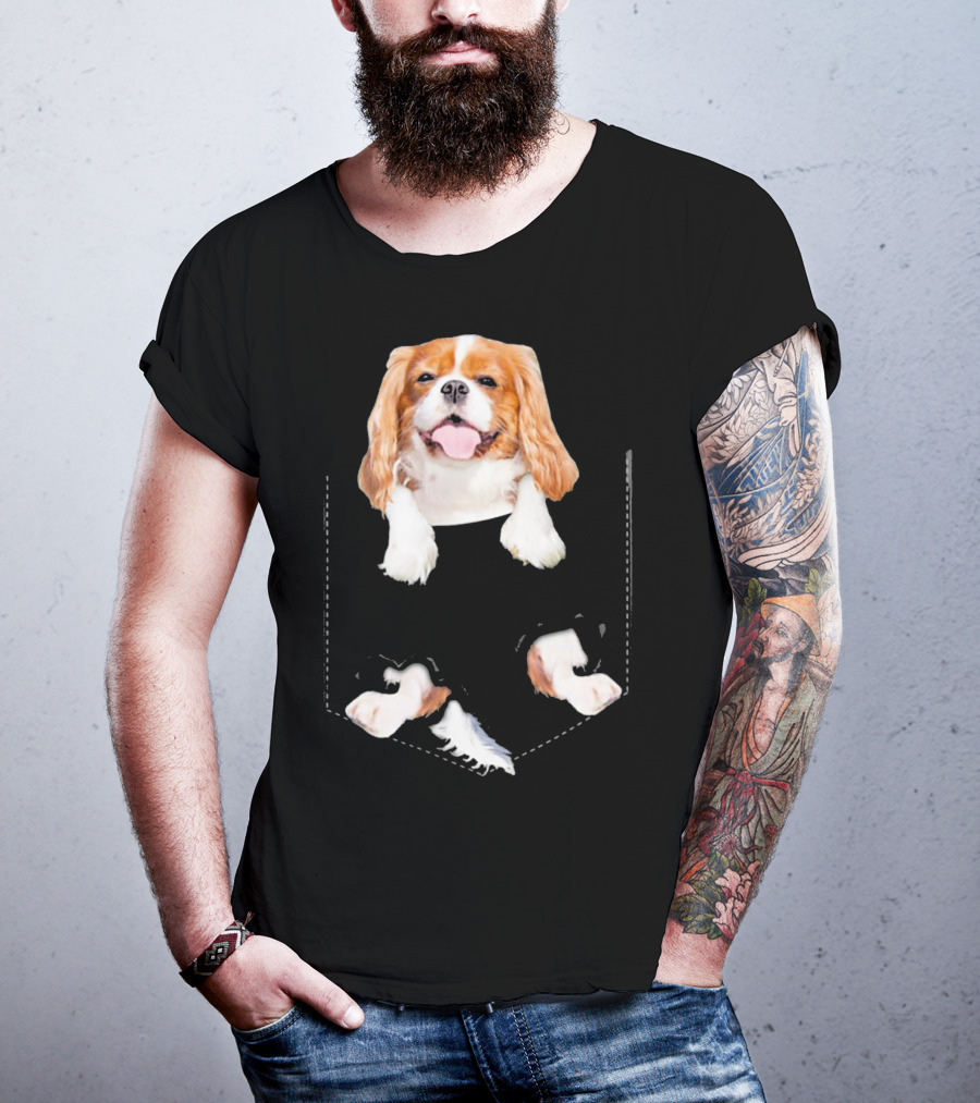 Cavalier King Charles Spaniel Puppy In Faux Pocket T-Shirt