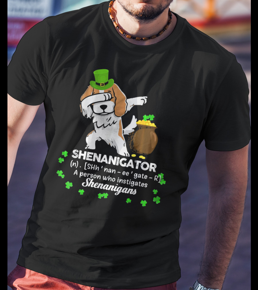 Shenanigator Cavalier King Dog With Green Hat And Pot Of Gold T-Shirt