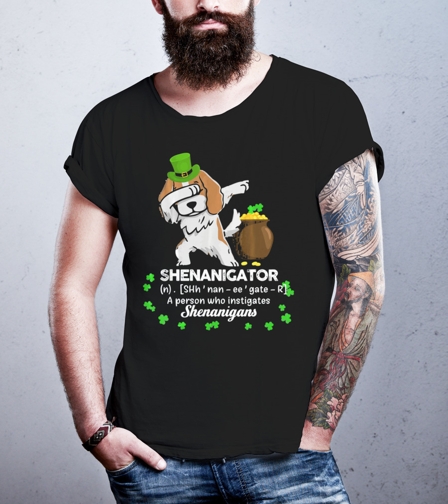 Shenanigator Cavalier King Dog With Green Hat And Pot Of Gold T-Shirt