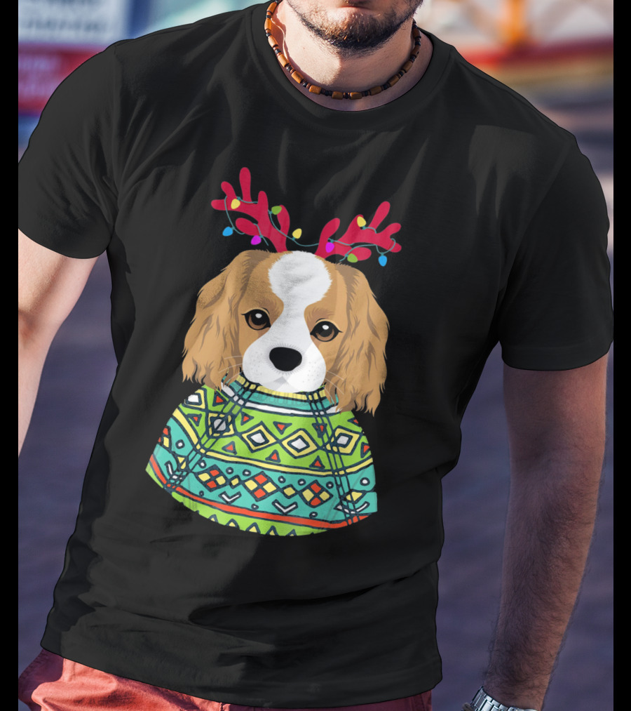 Cavalier Spaniel Reindeer Antlers Festive T-Shirt