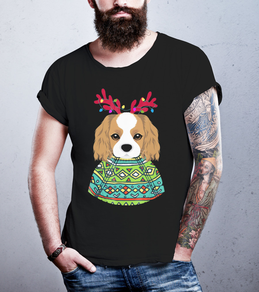 Cavalier Spaniel Reindeer Antlers Festive T-Shirt
