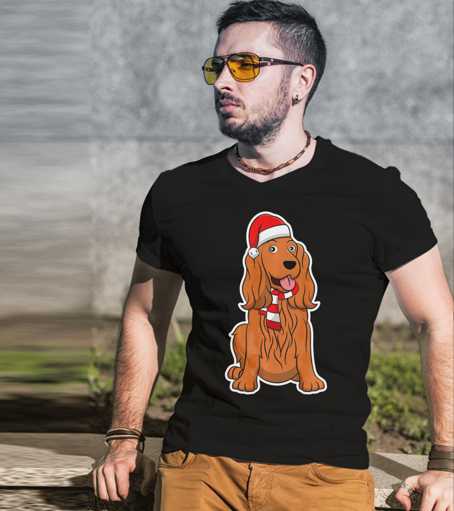 Cocker Spaniel Dog Puppy With Christmas Santa Hat And Scarf T-Shirt